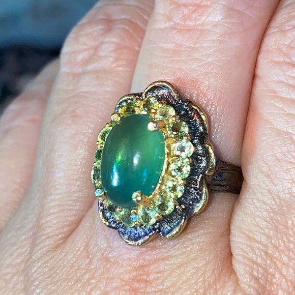 Genuine Chrysoprase Peridot Ring